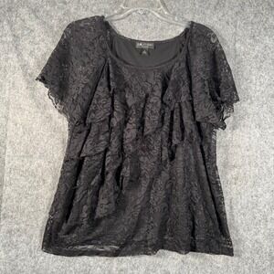 Vtg Babydoll Witchy Lace Top Womens 1X Black Ruffle Fairygrunge Whimsigoth Shirt